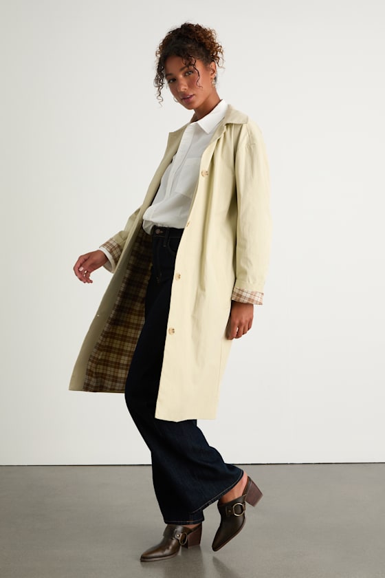 Lulus Cazzie Beige Twill Button-front Collared Trench Coat In White