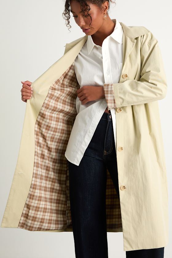 Lulus Cazzie Beige Twill Button-front Collared Trench Coat In White
