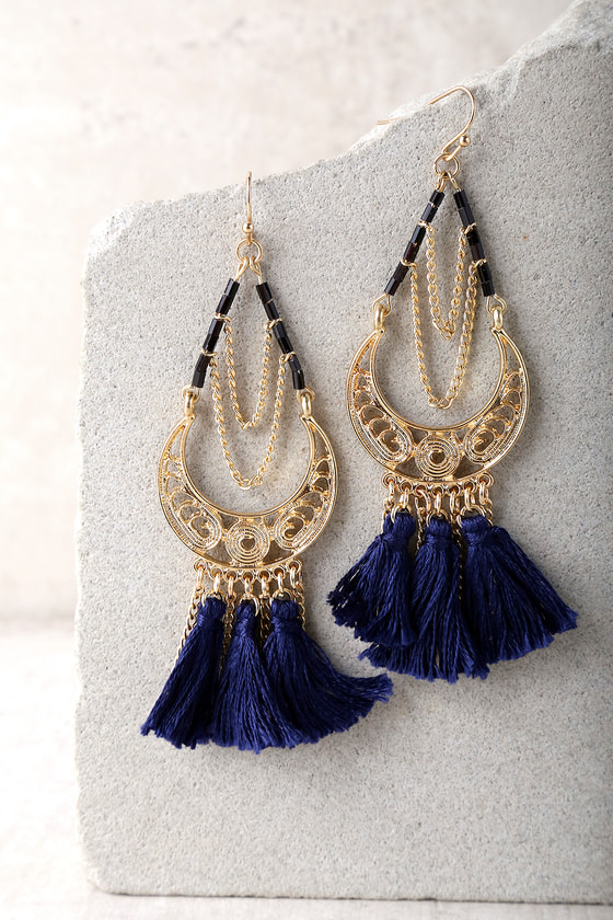 navy gold earrings