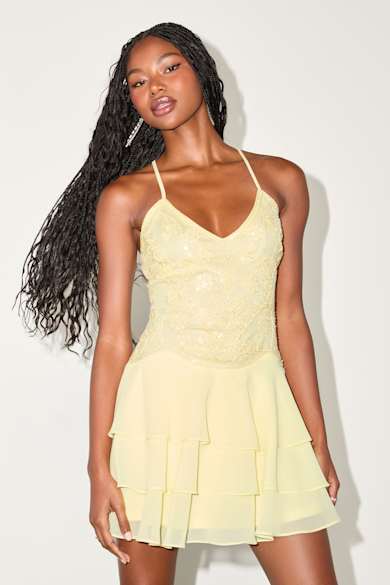 slim fit dress slacks Chic Butter Yellow Mini Dress for Women