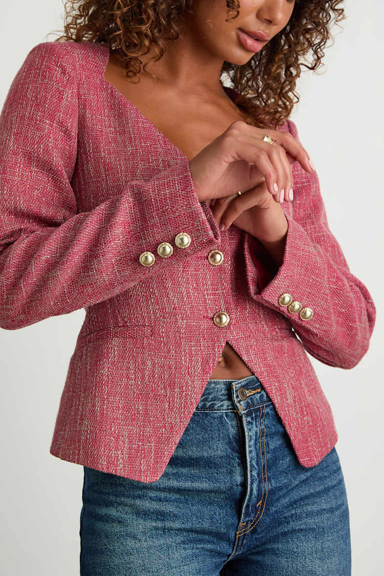 Vadima Berry Pink Tweed Button-Front Blazer