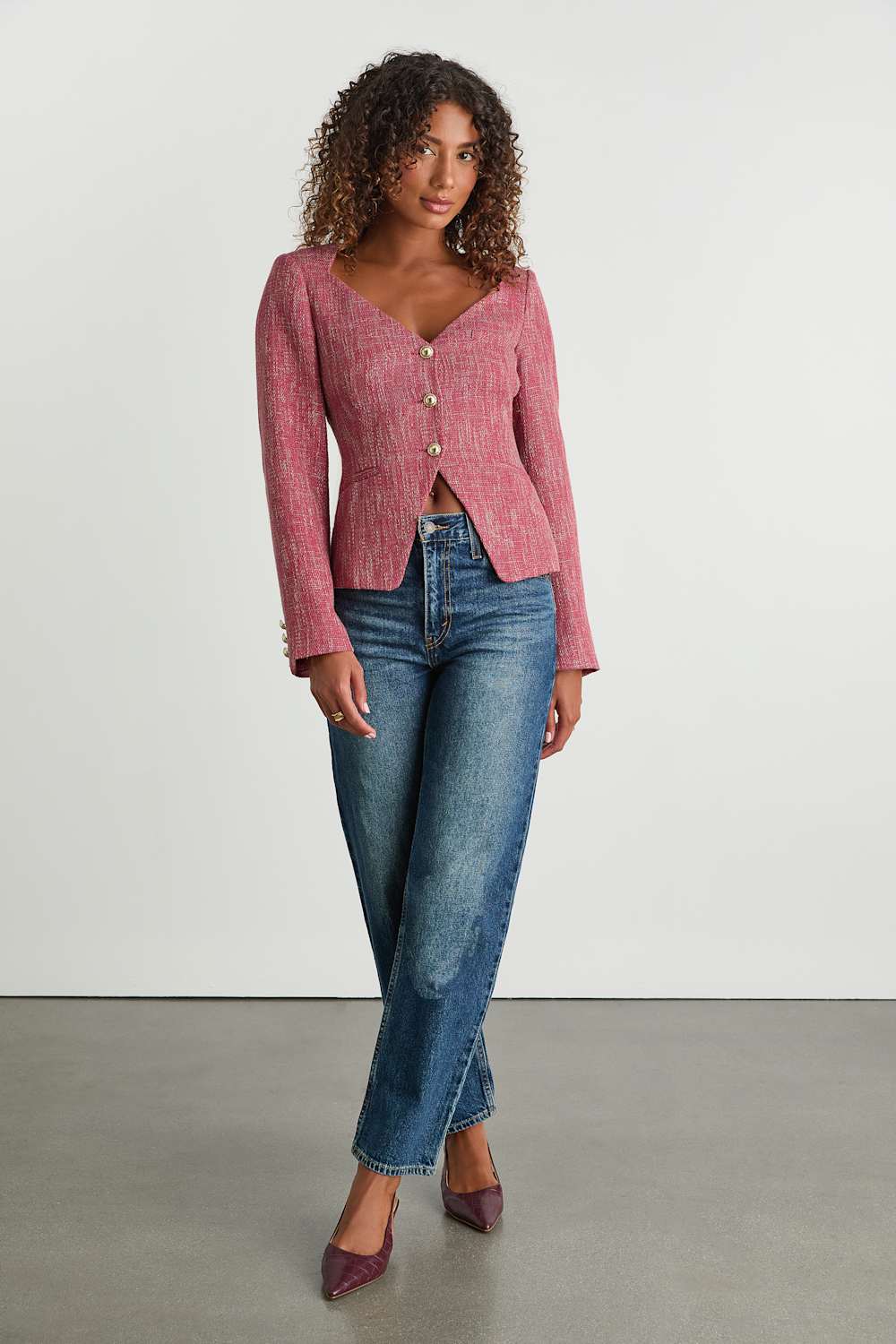Vadima Berry Pink Tweed Button-Front Blazer