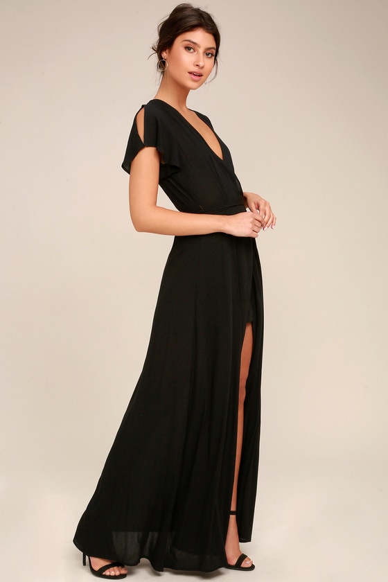 heart of marigold black wrap maxi dress