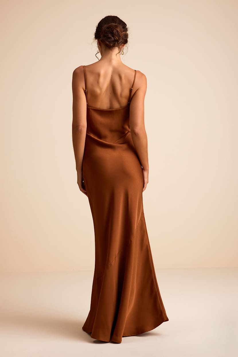 Rust Brown Dress - Satin Slip Maxi Dress - Sleeveless Maxi Dress - Lulus