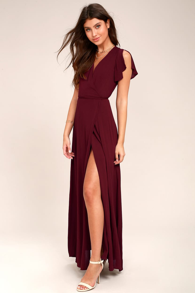 Lovely Burgundy Dress Wrap Dress Maxi Dress Lulus