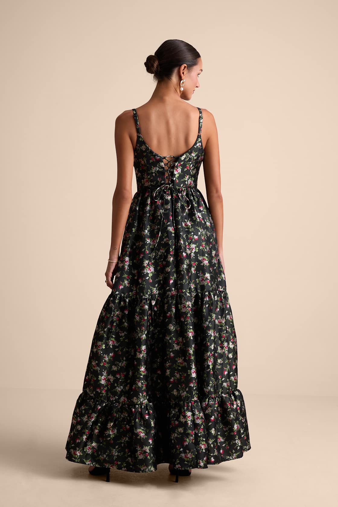 Avalie Black Tiered Bustier Maxi Dress