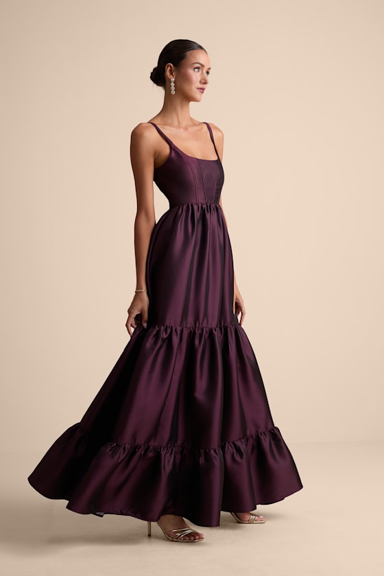 Plum Bustier Dress - Tiered Maxi Dress - Dress With Pockets
