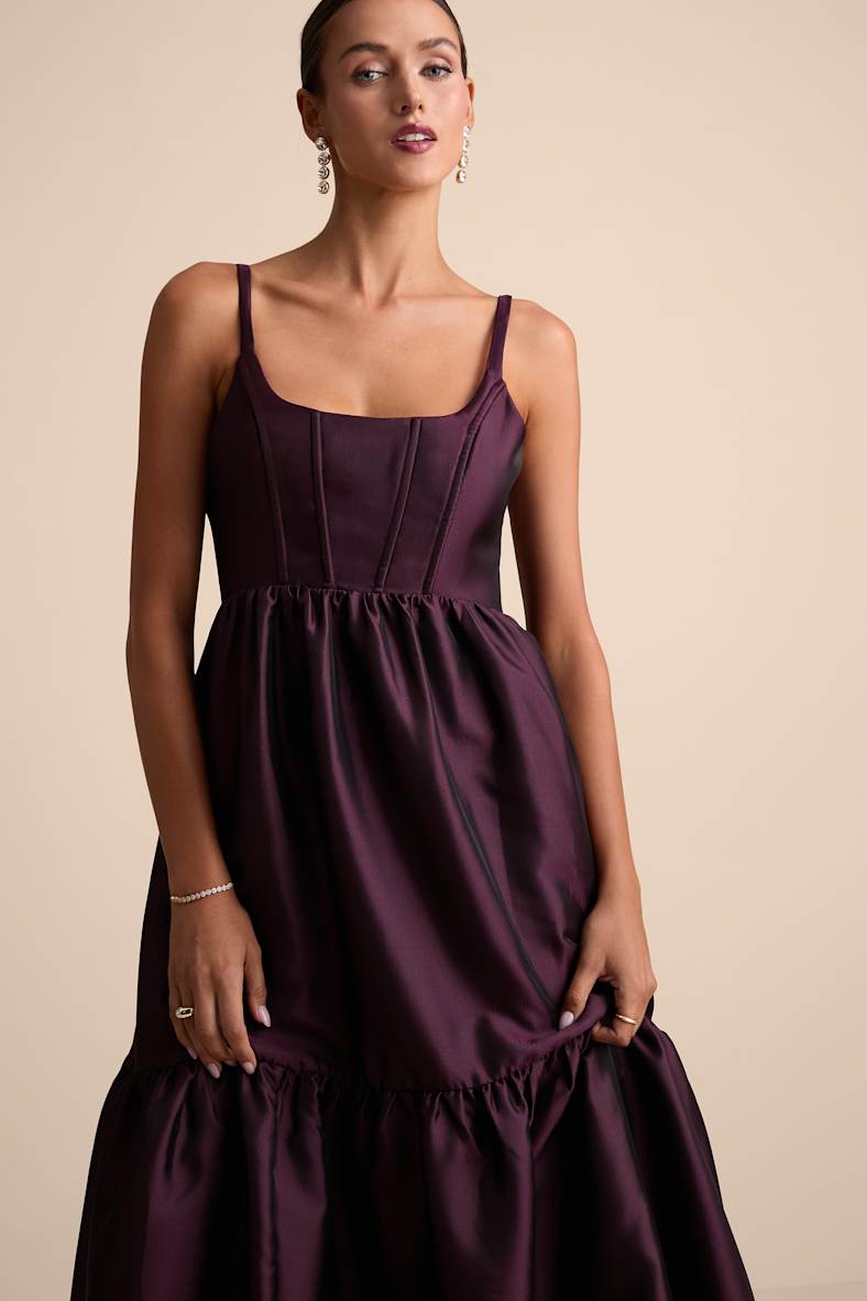 Avalie Plum Purple Tiered Bustier Maxi Dress