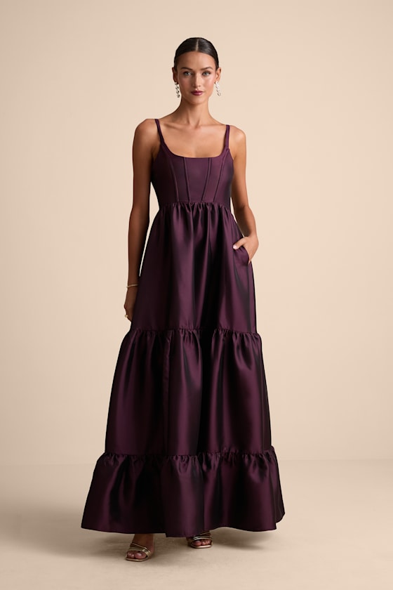 Avalie Plum Purple Tiered Bustier Maxi Dress - thumbnail 5