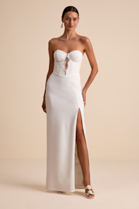 Pruitt White Lace Cutout Strapless Bustier Maxi Dress 1