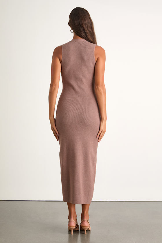 Emelyne Light Brown Ribbed Button-Front Sweater Midi Dress - thumbnail 4