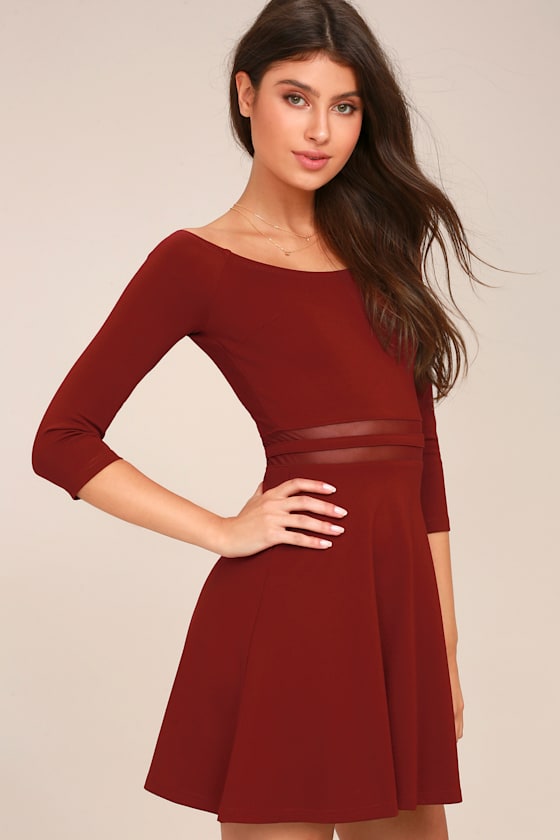 Flutter Skater Dress Wine Red