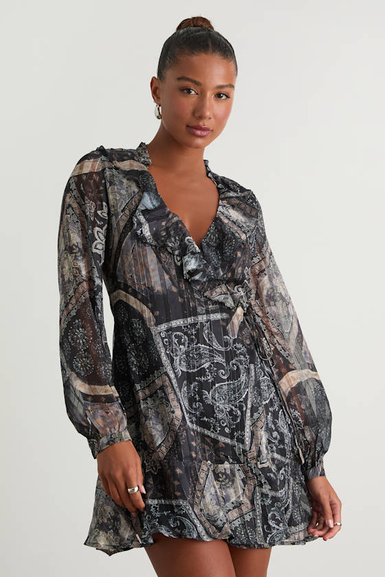 Claire Dark Navy Boho Print Wrap Mini Dress 2