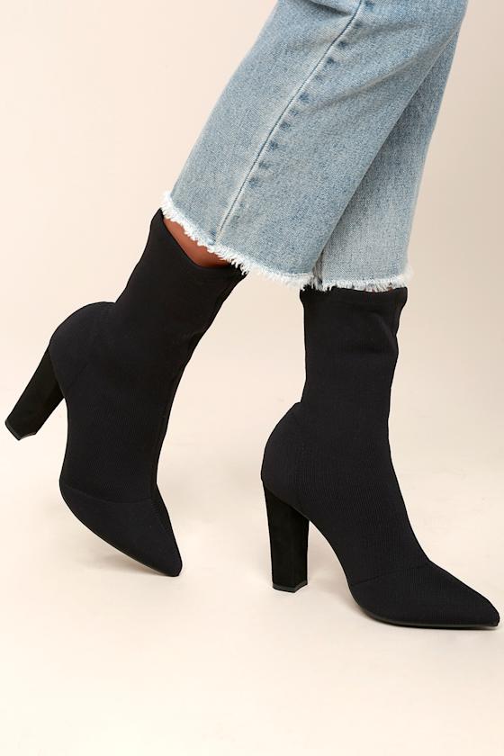 Viola Black Knit Mid-Calf Sock Boots 1