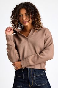 Cozy Forecast Brown Collared Pullover Sweater 1
