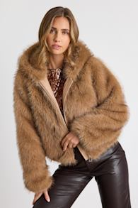 Sugar Tan Faux Fur Hooded Zip-Up Coat 1