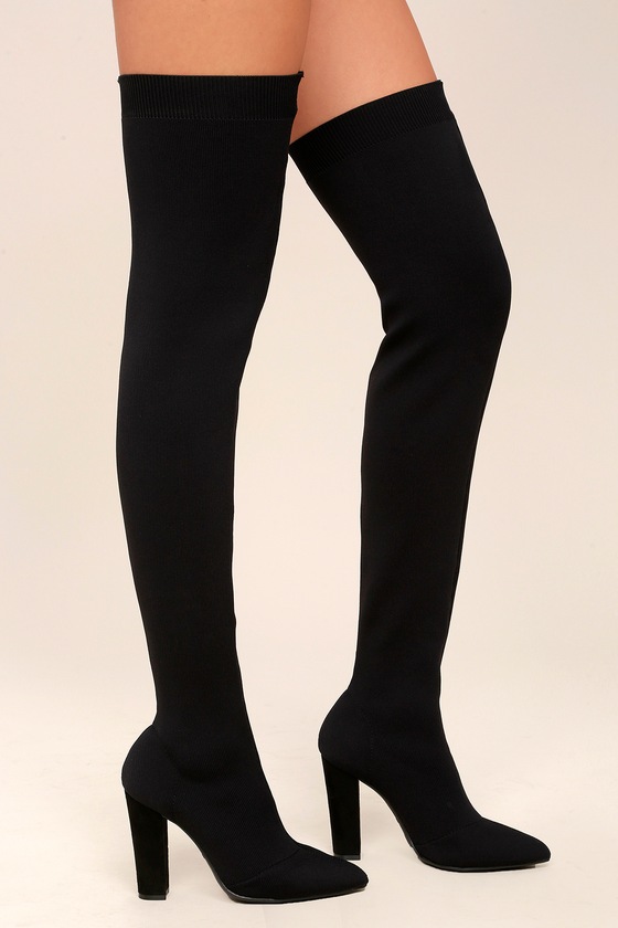 thigh high black boot heels