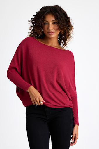 Verla Wine Red Dolman Sleeve Sweater Top 1