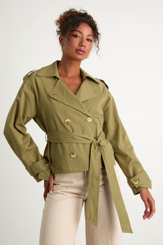 Lulus Lianna Green Cropped Trench Coat In Green