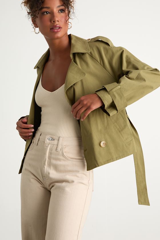 Lulus Lianna Green Cropped Trench Coat In Green