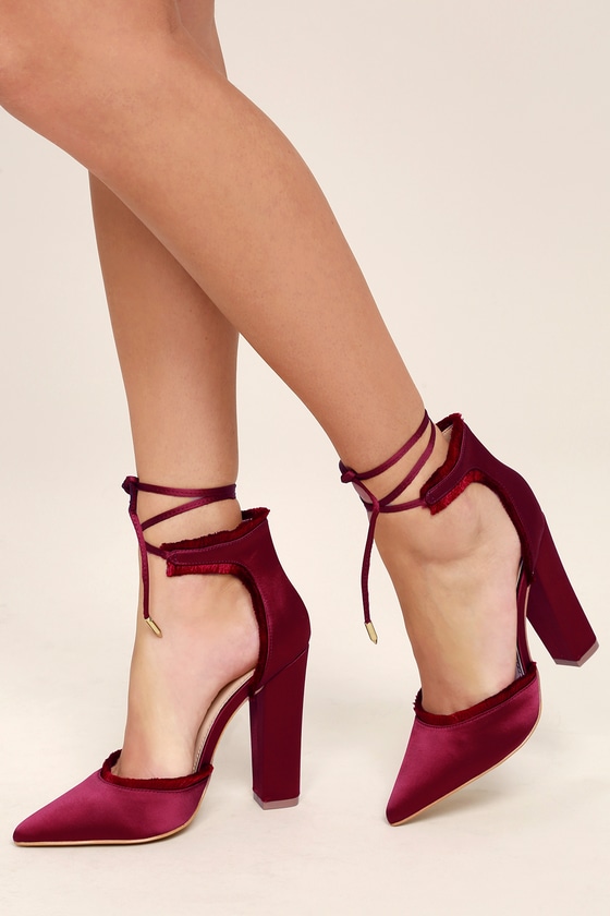 Chic Satin Heels - Wine Red Heels - Lace-Up Heels - Lulus