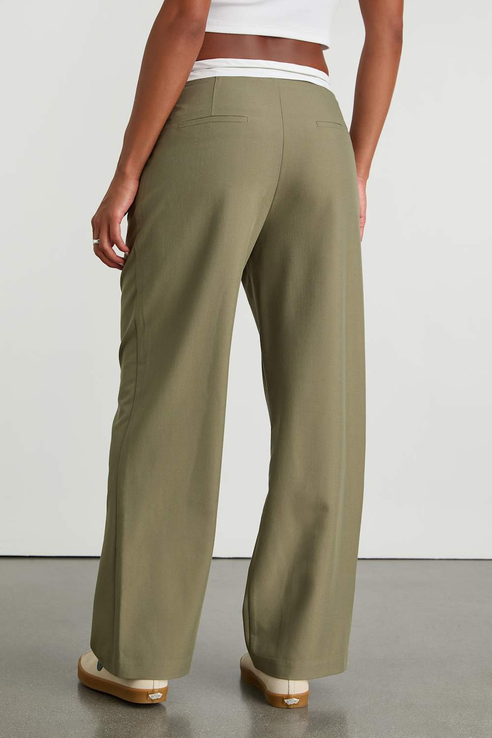 Refined Mood Olive and White Straight Leg Trouser Pants