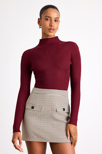 Crawford Burgundy Long Sleeve Mock Neck Bodysuit 1