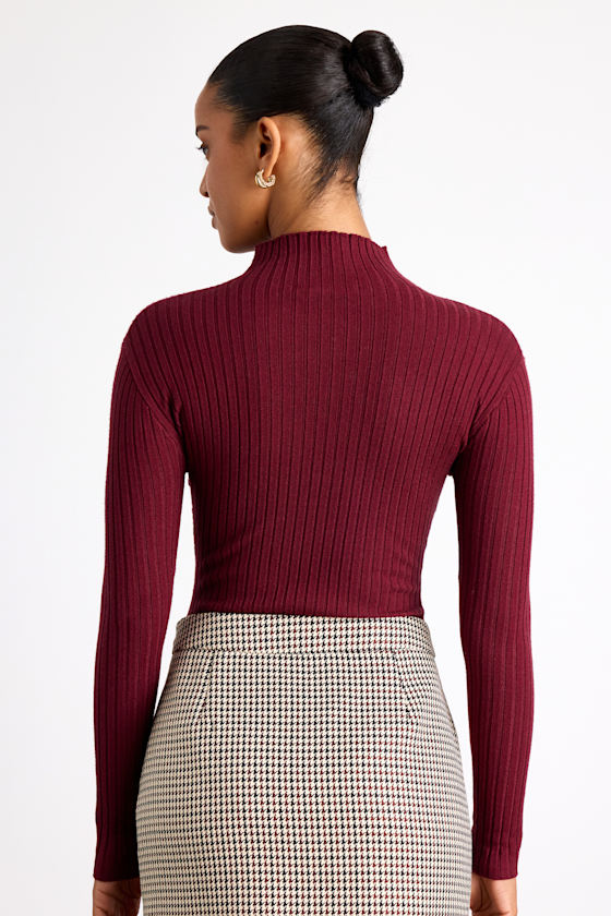 Crawford Burgundy Long Sleeve Mock Neck Bodysuit 2