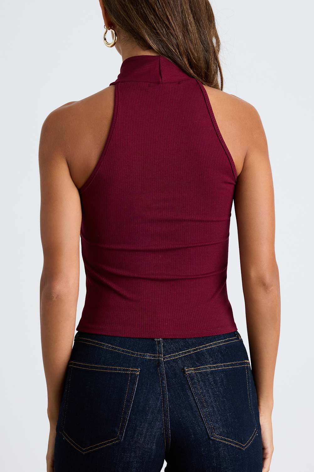 Essential Energy Wine Red Ribbed Sleeveless Cross-Front Top