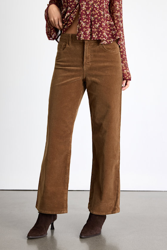 Albie Light Brown Corduroy Mid-Rise Wide-Leg Pants 2