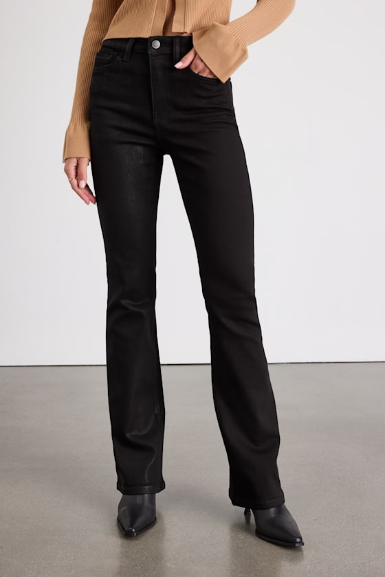 Charley Black Coated High-Rise Bootcut Jeans 2