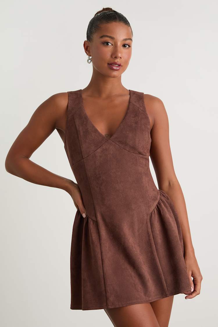 white christmas dresses Women's Once in A While Tan Faux Suede Mini Dress | Size: M main image 0
