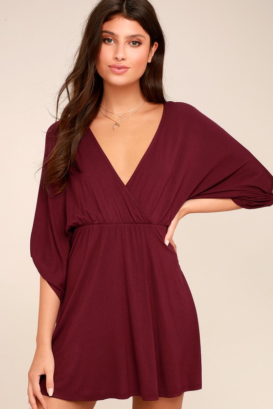 Burgundy Dress - Kimono Dress - Skater Dress - Wrap Dress - Lulus