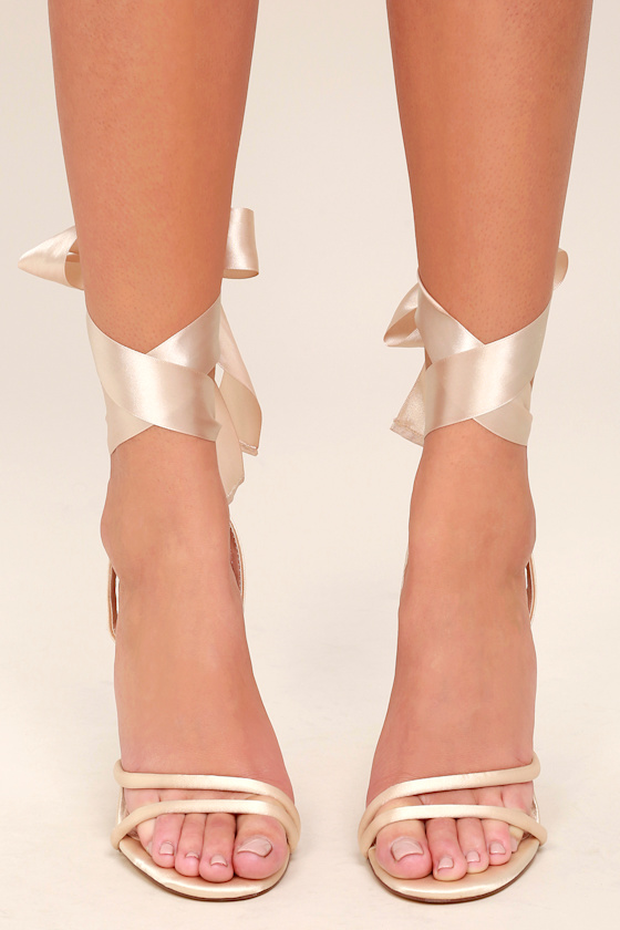 Zali Nude Satin Lace-Up Heels 1