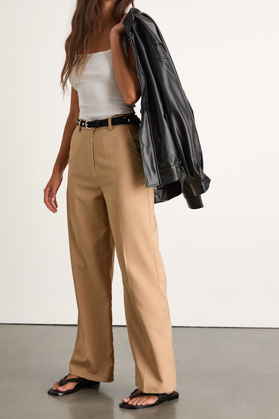 So Get This Beige High-Waisted Wide-Leg Trouser Pants 2