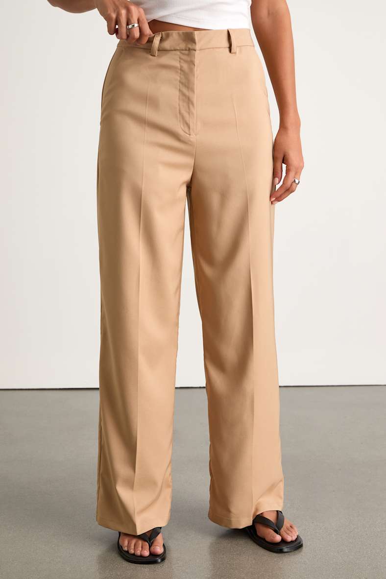 So Get This Beige High-Waisted Wide-Leg Trouser Pants