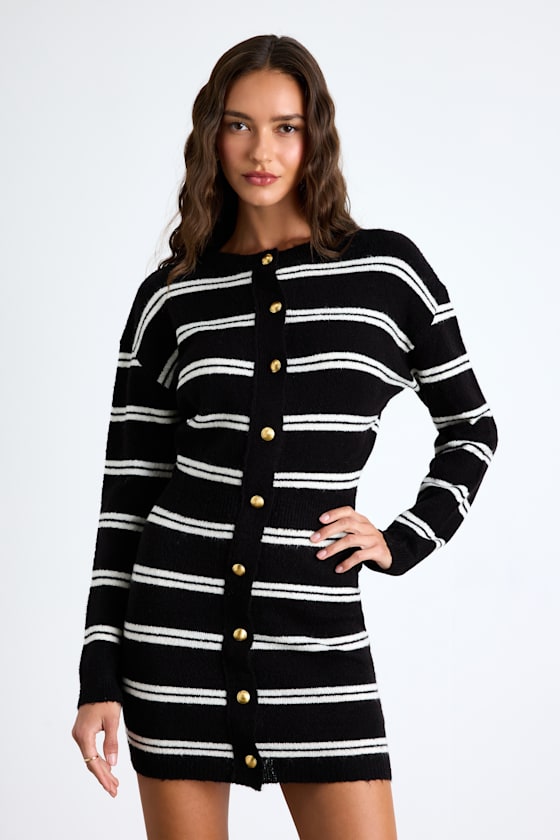 Maudie Black and White Striped Sweater Mini Dress 1
