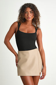Unforgettable Muse Taupe Vegan Leather Skort 1