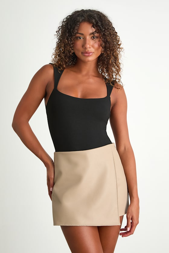 Unforgettable Muse Taupe Vegan Leather Skort 1