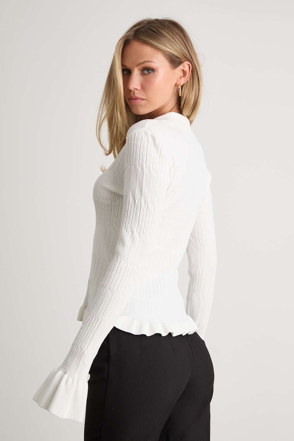 Arlinda Ivory Knit Textured Cardigan Sweater Top