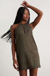 Westlynn Olive Suede Cutout Shift Mini Dress 4