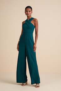 Criss-Cross Your Mind Emerald Cross-Front Wide-Leg Jumpsuit 1