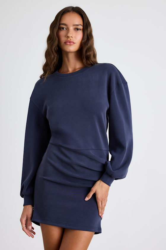Bellamy Navy Jersey Knit Long Sleeve Mini Dress 2