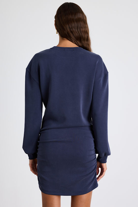 Bellamy Navy Jersey Knit Long Sleeve Mini Dress