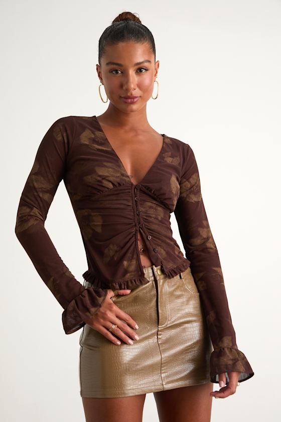 Excellent Mood Tan Croc-Embossed Vegan Leather Mini Skirt 1