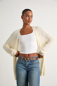 Clean Aesthetic Cream Knit Cardigan Sweater 1