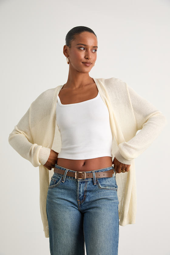 Clean Aesthetic Cream Knit Cardigan Sweater 1