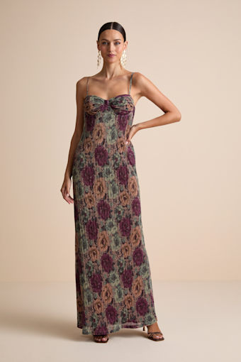 Kendlyn Taupe Multi Floral Plisse Maxi Dress 4