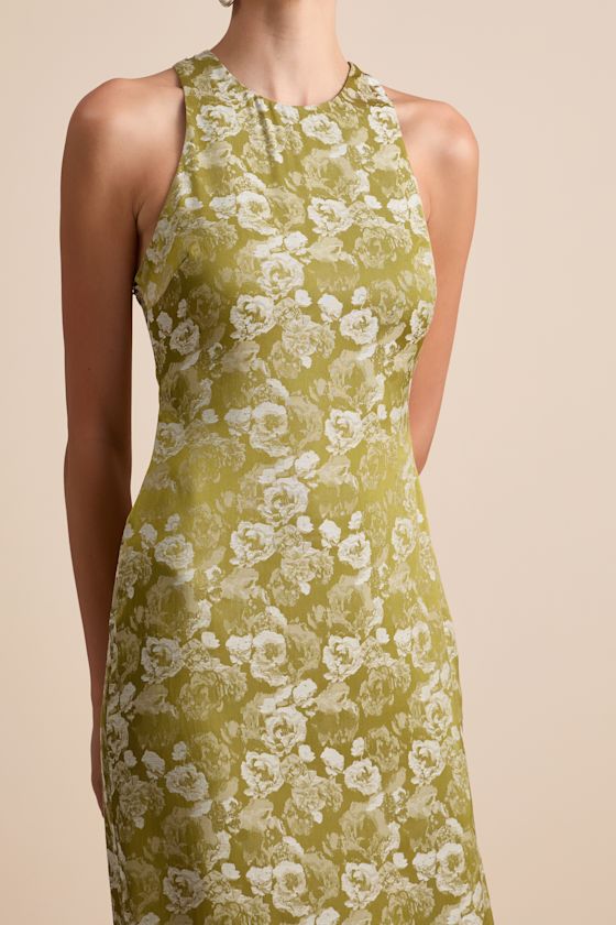 Lamila Chartreuse Floral Satin Column Maxi Dress - thumbnail 5