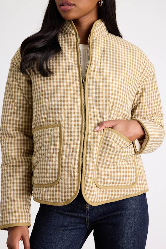 Bundled Perfection Olive Plaid Quilted Puffer Jacket 2